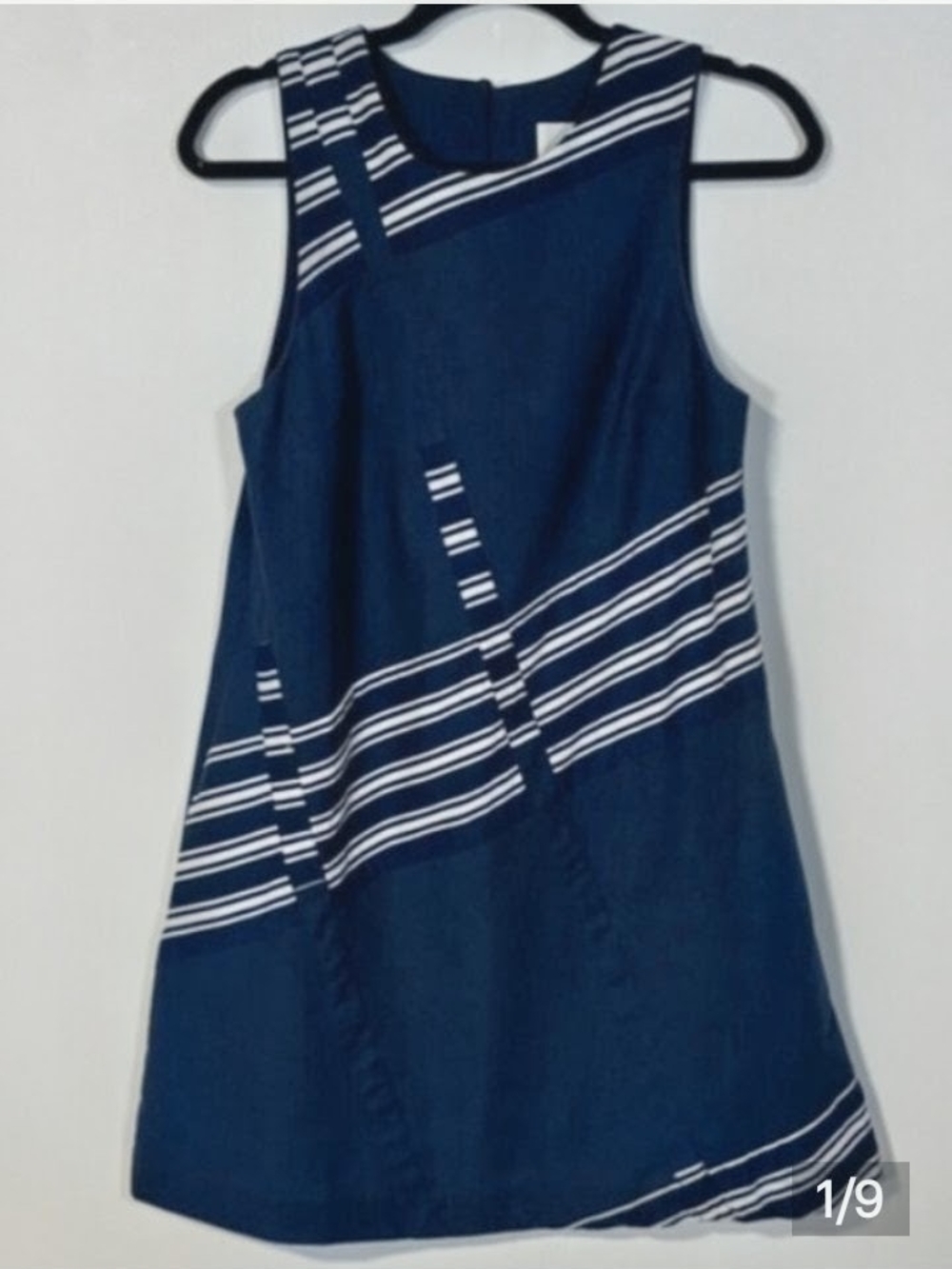 Anthropologie Meave Navy and White Mini Dress With Pockets